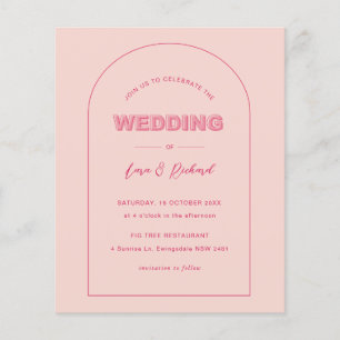 Prospectus 11,4 Cm X 14,2 Cm Arche rose Budget Moderne Gras Type Texte Mariage