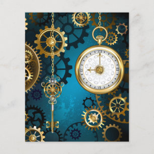 Prospectus 11,4 Cm X 14,2 Cm Arrière - plan turquoise à vapeur avec engrenages