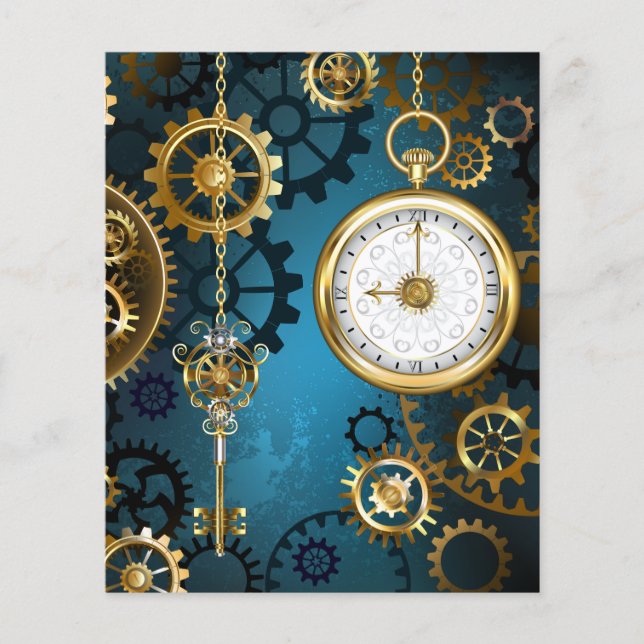 Prospectus 11,4 Cm X 14,2 Cm Arrière - plan turquoise à vapeur avec engrenages (Devant)