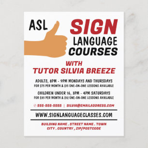 Prospectus 11,4 Cm X 14,2 Cm ASL Thumbs up Gesture Sign Language Course Advert