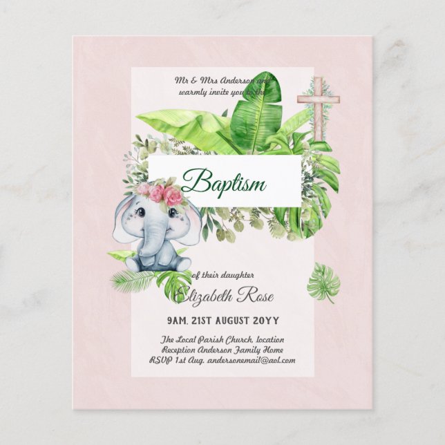 Prospectus 11,4 Cm X 14,2 Cm Baby Elephant BAPTISM Bautizo Bautismo Invitations (Devant)