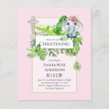 Baby Elephant CHRISTENING Invitation pour les fill