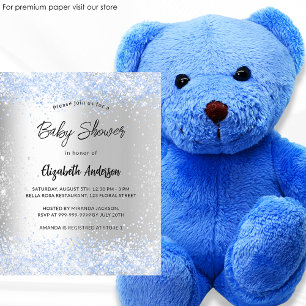 Prospectus 11,4 Cm X 14,2 Cm Baby shower argent bleu garçon budget invitation