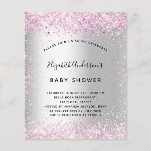 Prospectus 11,4 Cm X 14,2 Cm Baby shower argent rose fille invitation budget