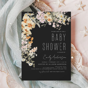 Prospectus 11,4 Cm X 14,2 Cm Baby shower Boho Fleur sauvage noir budget