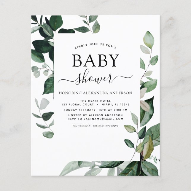Prospectus 11,4 Cm X 14,2 Cm Baby shower Budget Vert Botanique (Devant)