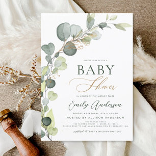 Prospectus 11,4 Cm X 14,2 Cm Baby shower Budget Vert Eucalyptus Invitations