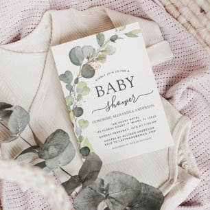Prospectus 11,4 Cm X 14,2 Cm Baby shower Budget Vert Eucalyptus Invitations