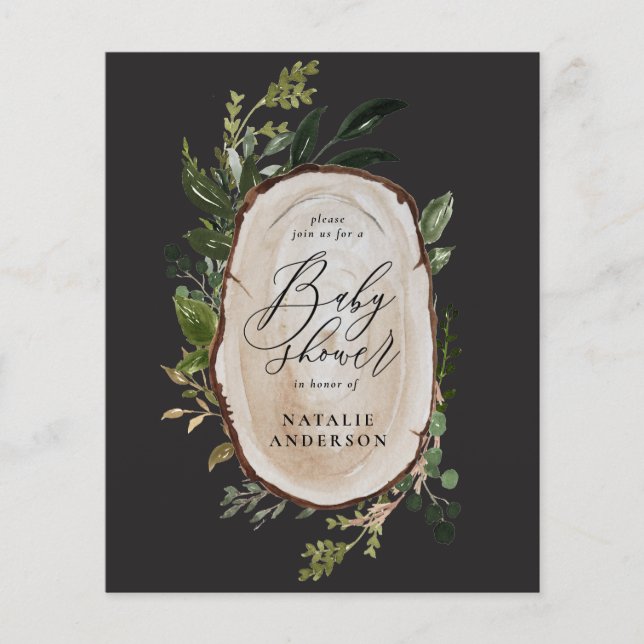 Prospectus 11,4 Cm X 14,2 Cm Baby shower de tranche de bois rustique invitation (Devant)