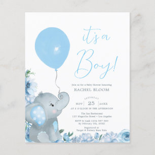 Prospectus 11,4 Cm X 14,2 Cm Baby shower Elégant Blue Elephant Budget