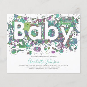 Prospectus 11,4 Cm X 14,2 Cm Baby Shower Éléphant Aquarelle Pas Cher