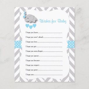 Prospectus 11,4 Cm X 14,2 Cm Baby shower éléphant bleu et gris pour bébé - Voeu