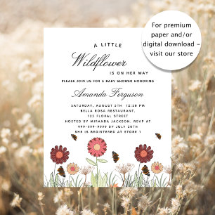Prospectus 11,4 Cm X 14,2 Cm Baby shower fleur sauvage invitation budgétaire pa