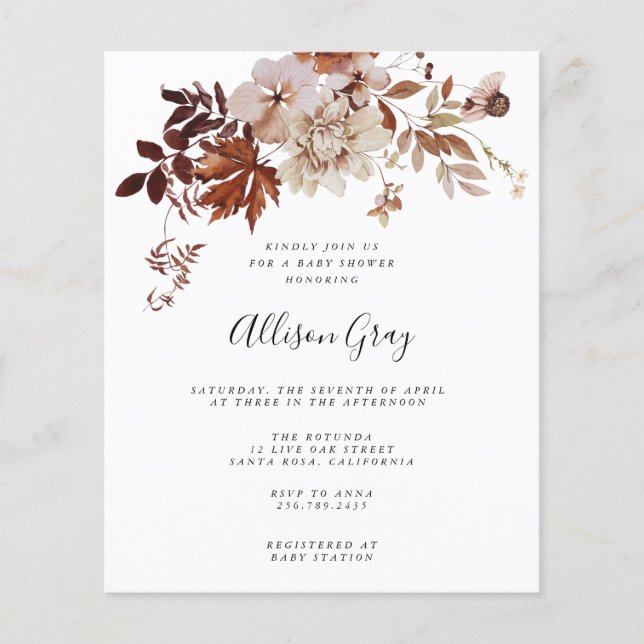 Prospectus 11,4 Cm X 14,2 Cm Baby shower floral d'automne | Flyer budgétaire (Devant)