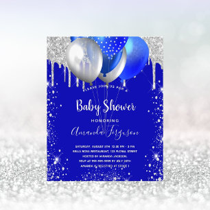 Prospectus 11,4 Cm X 14,2 Cm Baby shower royal bleu argent budget invitation