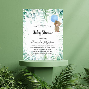 Prospectus 11,4 Cm X 14,2 Cm Baby shower teddy boy eucalyptus invitation budgét