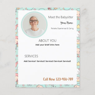 Prospectus 11,4 Cm X 14,2 Cm Babysitter Flyer d'entreprise modifiable avec phot