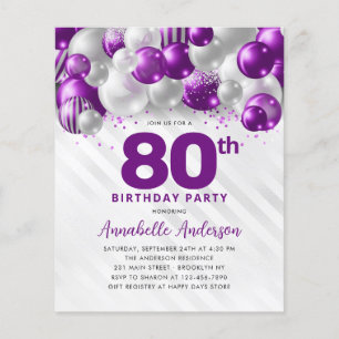Prospectus 11,4 Cm X 14,2 Cm Ballons d'argent violet bon marché Parties scintil