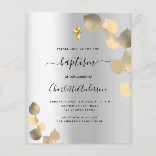 Prospectus 11,4 Cm X 14,2 Cm Baptême argent eucalyptus or budget invitation