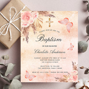 Prospectus 11,4 Cm X 14,2 Cm Baptême blush papillon pampa invitation budgétaire