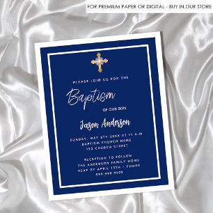 Prospectus 11,4 Cm X 14,2 Cm Baptême marine bleu blanc garçon or budget invitat