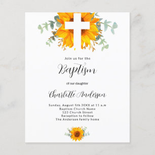 Prospectus 11,4 Cm X 14,2 Cm Baptême tournesol eucalyptus invitation budgétaire