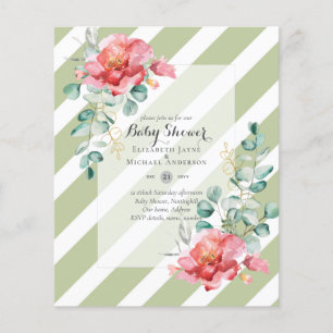 Prospectus 11,4 Cm X 14,2 Cm BAS BUDGET BABY SHOWER Floral Rouge Invitation