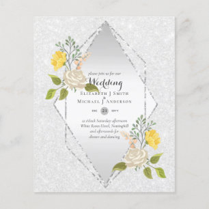 Prospectus 11,4 Cm X 14,2 Cm BAS BUDGET Blanc Rose Jaune Fleur Mariage Inviter