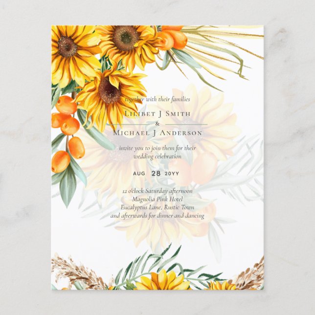 Prospectus 11,4 Cm X 14,2 Cm Beau tournesol rustique Pampas Mariage en herbe (Devant)