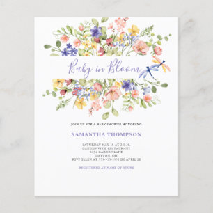 Prospectus 11,4 Cm X 14,2 Cm Bébé Budget En Fleur Rose Floral Douche Invitation