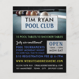 Prospectus 11,4 Cm X 14,2 Cm Billard table, piscine, Snooker Club Publicité