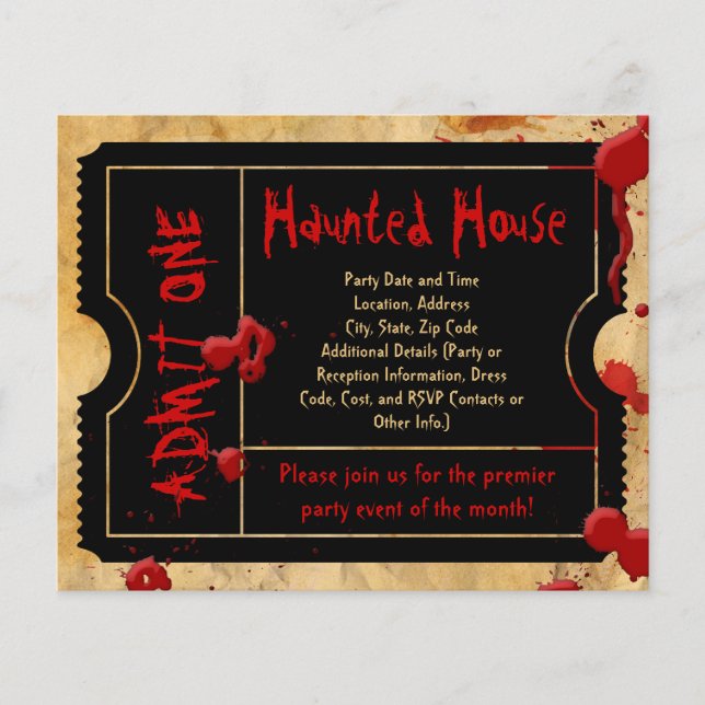 Prospectus 11,4 Cm X 14,2 Cm Billet noir Splter de sang Haunted House Flyers (Devant)