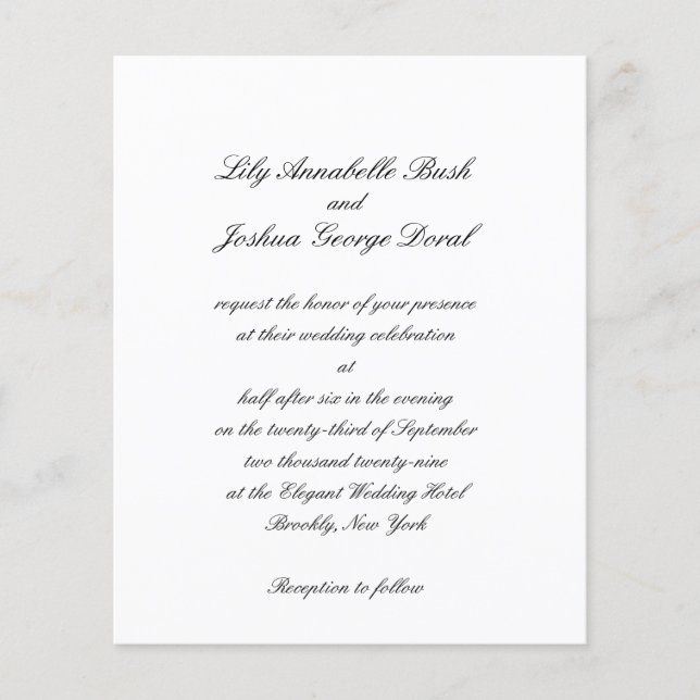 Prospectus 11,4 Cm X 14,2 Cm Black and White Timeless Budget Wedding Invitation (Devant)