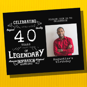Prospectus 11,4 Cm X 14,2 Cm Black Budget 40th Birthday Invitation