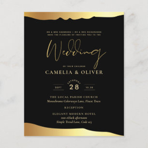 Prospectus 11,4 Cm X 14,2 Cm Black Cravate Mariage Gold Foil Script Élégant évé