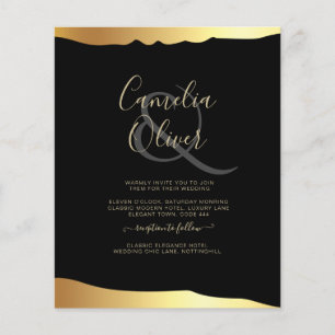 Prospectus 11,4 Cm X 14,2 Cm Black Cravate Mariage Gold Foil Script Élégant évé