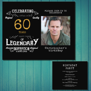 Prospectus 11,4 Cm X 14,2 Cm Black Gold Budget 60e anniversaire Invitation