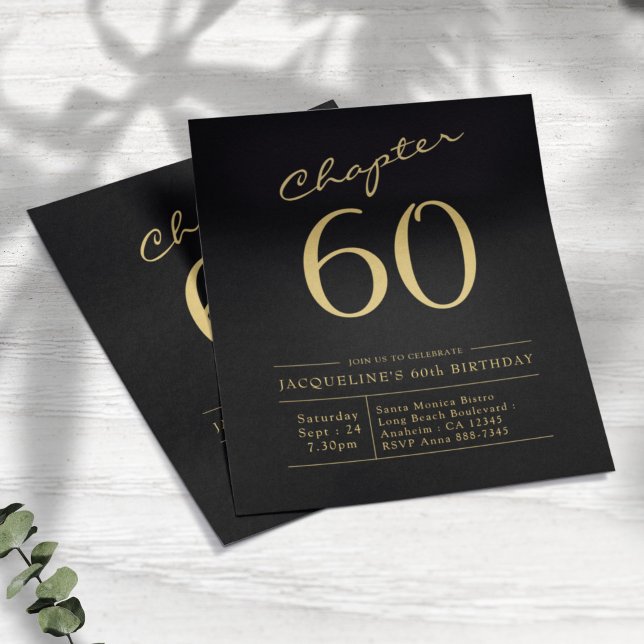 Prospectus 11,4 Cm X 14,2 Cm Black Gold Budget 60e anniversaire Invitation (Créateur téléchargé)