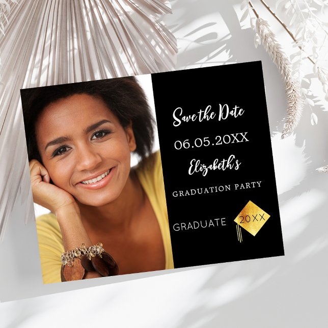 Prospectus 11,4 Cm X 14,2 Cm Black white Graduation Party Enregistrer le budget (Créateur téléchargé)