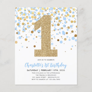 Prospectus 11,4 Cm X 14,2 Cm Bleu clair bon marché Confetti Fille 1er anniversa