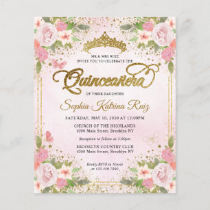 Prospectus 11,4 Cm X 14,2 Cm Bleu floral rose or Tiara Quinceañera