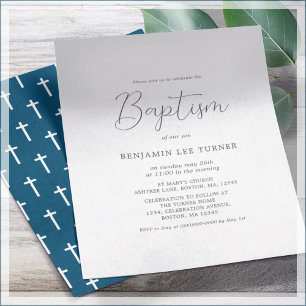 Prospectus 11,4 Cm X 14,2 Cm Bleu marine simple   Invitation au baptême