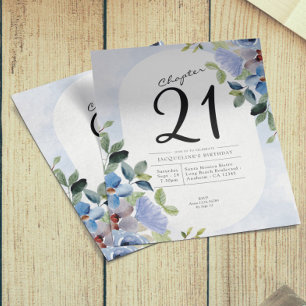 Prospectus 11,4 Cm X 14,2 Cm Blue Floral Budget 21e Invitation anniversaire