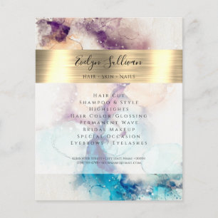 Prospectus 11,4 Cm X 14,2 Cm Blue Purple Watercolor and Gold Foil Flyer
