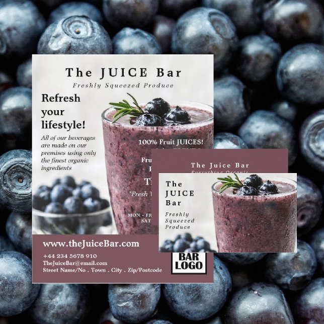 Prospectus 11,4 Cm X 14,2 Cm Blueberry Smoothie, Juice Bar Publicité (Créateur téléchargé)