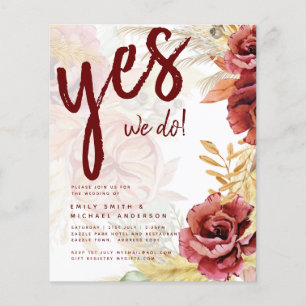 Prospectus 11,4 Cm X 14,2 Cm BOHO Bourgogne Rose Pampas Mariage