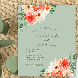 Prospectus 11,4 Cm X 14,2 Cm Boho Budget Sage et Orange Blooms Mariage Invitati