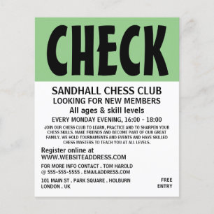 Prospectus 11,4 Cm X 14,2 Cm Bold moderne, Chess Club Advertising Flyer