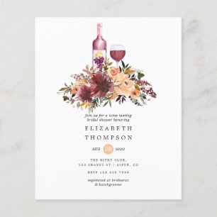 Prospectus 11,4 Cm X 14,2 Cm Bordo Pêcher Floral Vin Dégustation Fête des marié