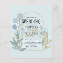 Botanica moderne; Aqua SeaGlass Gold Wedding Invit